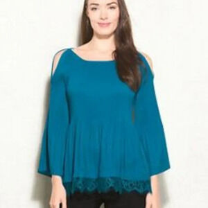 Roz & Ali Teal Blue Pleated Fit and Flare Blouse in Size 3X